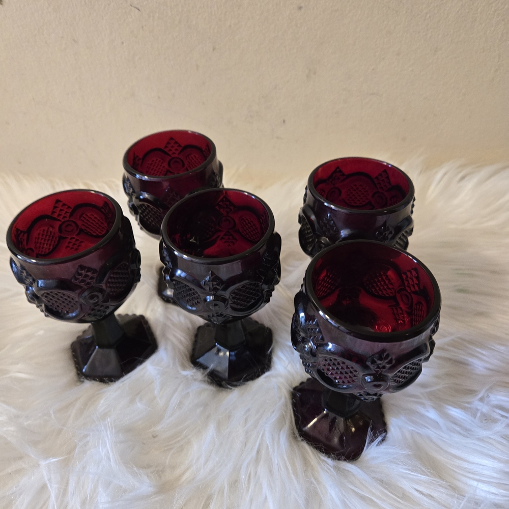 Avon Elegant Ruby Red Goblet Glass Set of 5